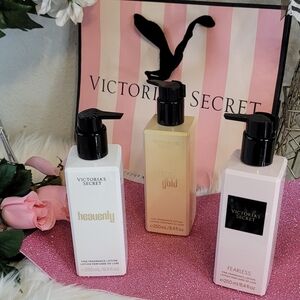 Victoria's Secret Fragrance Lotion Set Heavenly, Almond Gold, Fearless trio